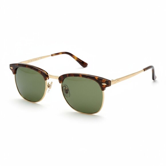 TORTOISE BROWLINE RETRO-VINTAGE LIGHTWEIGHT SUNGLASSES WITH GREEN LENSES - Picture 3 of 9